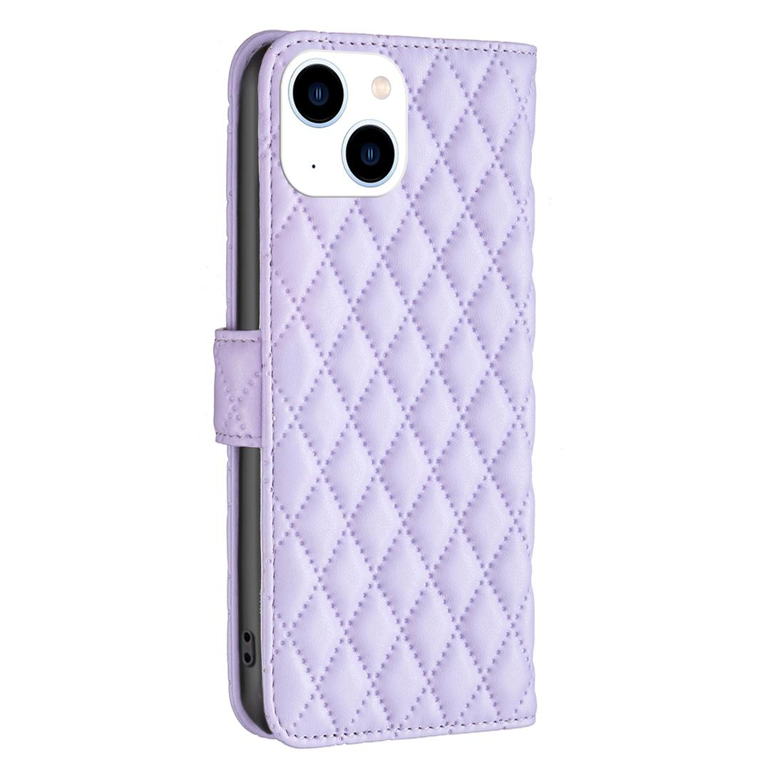 iPhone 14 / iPhone 13 Leder Tasche Flip Cover Steppmuster - Lila