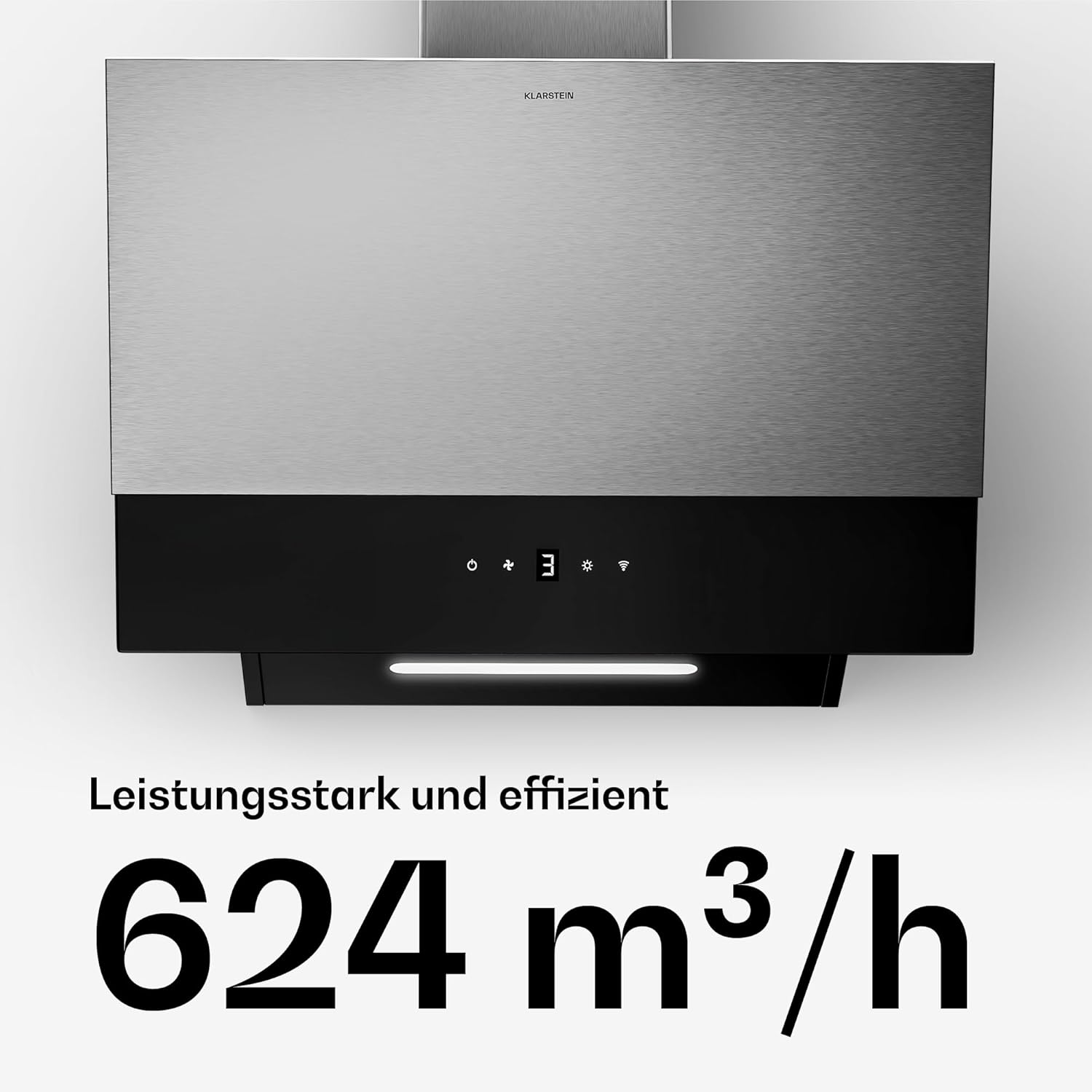 Klarstein Verosteel Dunstabzugshaube 60 cm - Kopffreihaube, 624 m³/h, A++ Energie, Touch, LED, leise, Edelstahl & Glas, Abzugshaube Küche, spülmaschinenfester Filter