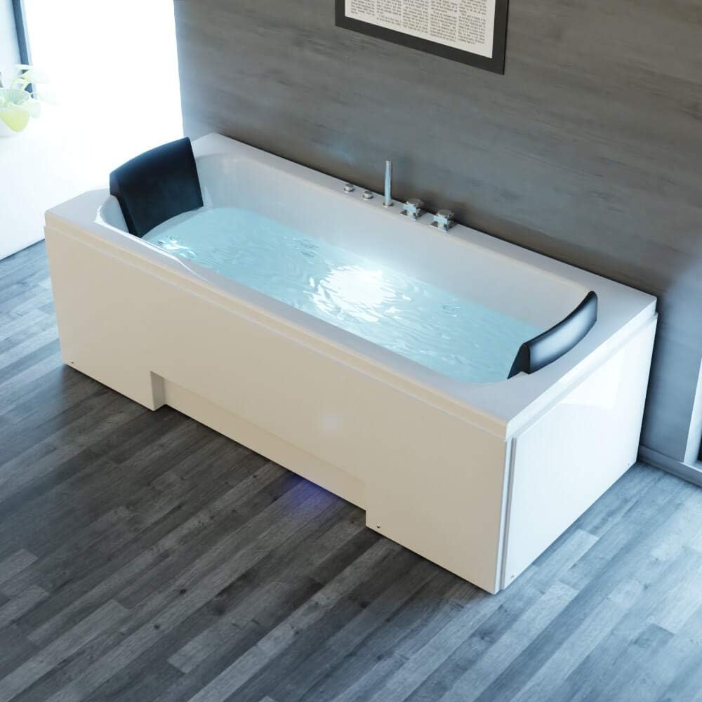 Tronitechnik® Badewanne IOS mit Whirlpool 170cmx75cm, Acrylwanne für Zwei Personen, Whirlpoolwanne mit Armatur, freistehend und vormontiert, Indoor Whirlpoolbadewanne mit LED