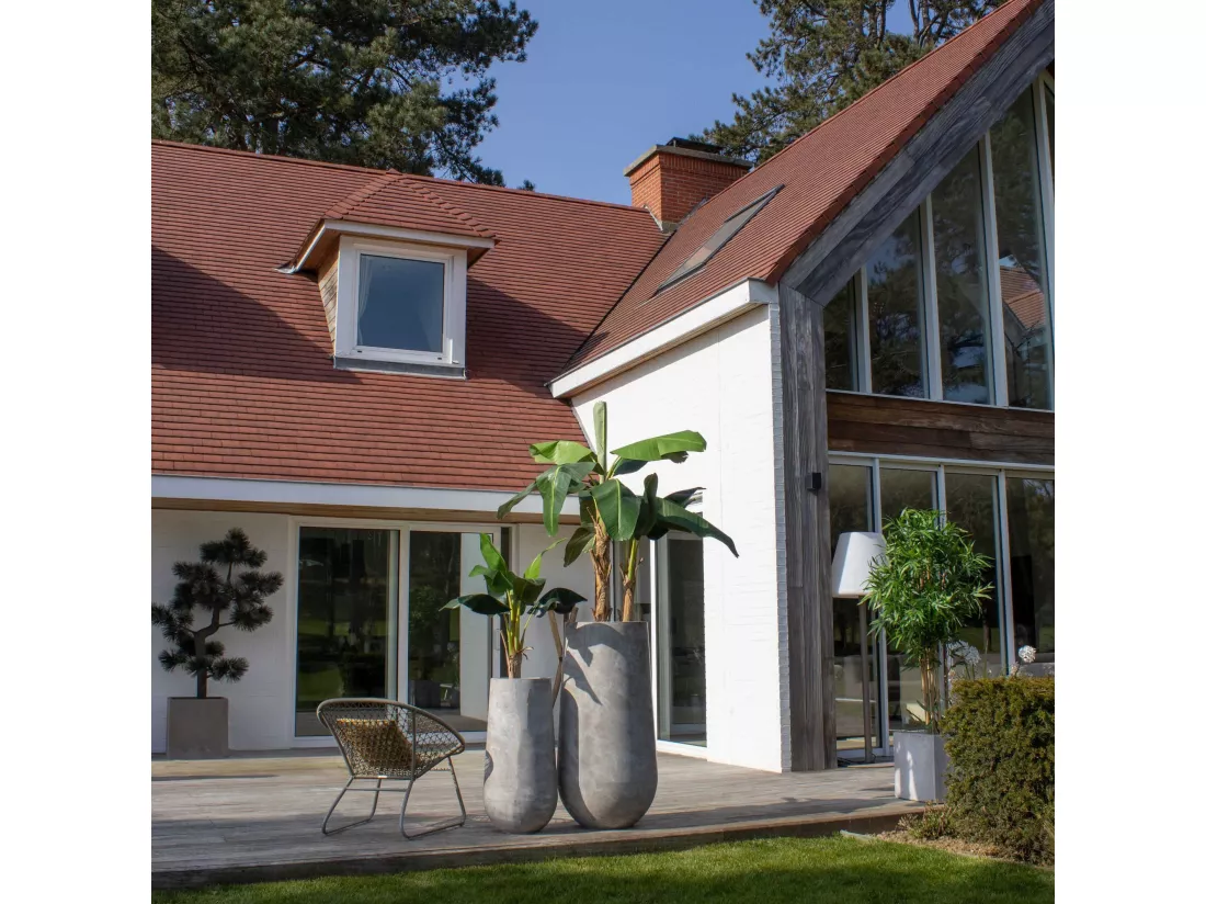 Now's Home - Set2 Pots Ronds En Fibre D'argile Taupe D40xht80 Et D55xht110cm Faro