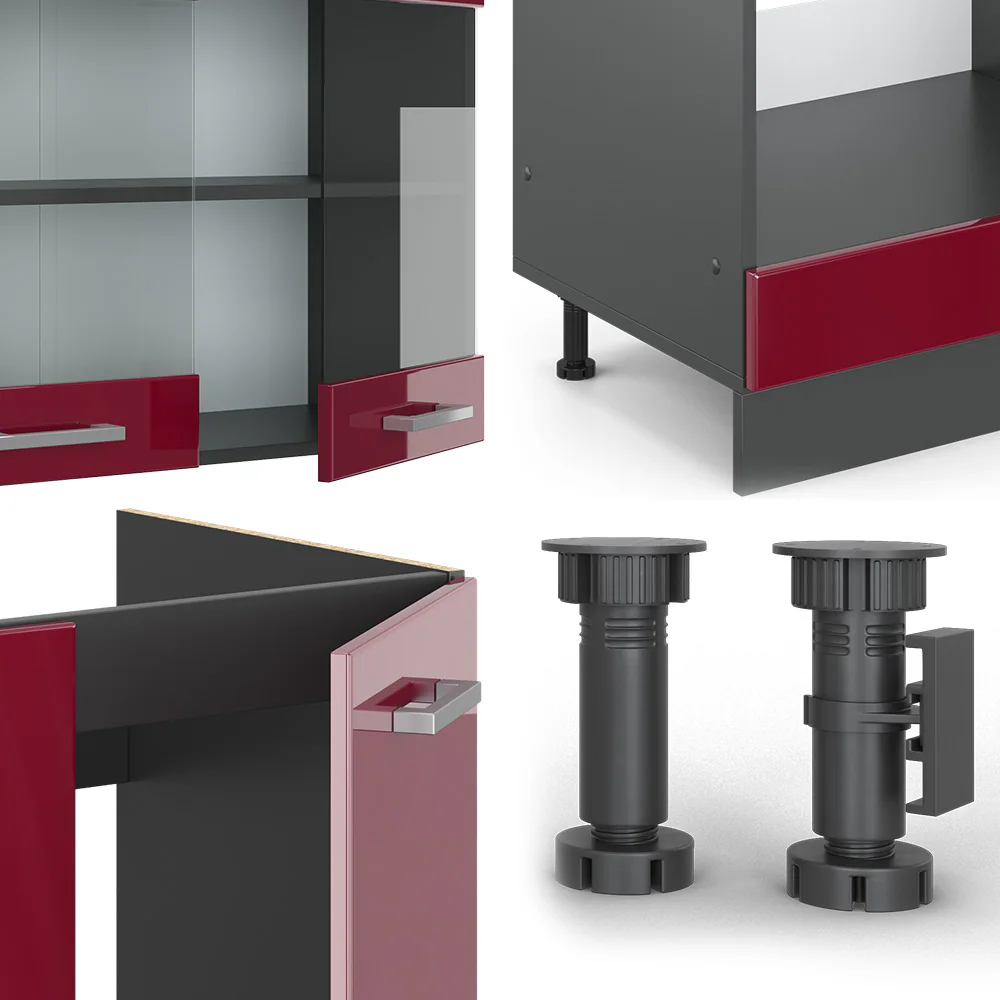 VICCO KÜCHENZEILE R-LINE ECKKÜCHE WINKEL KÜCHE EINBAUKÜCHE KÜCHENBLOCK ANTHRAZIT BORDEAUX HOCHGLANZ