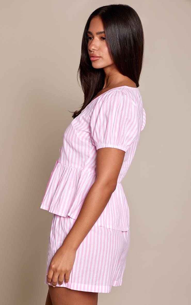 Rose Blouse À Rayures En Coton Avec Manches Bouffantes Et Boutonnage Co-ord Petite