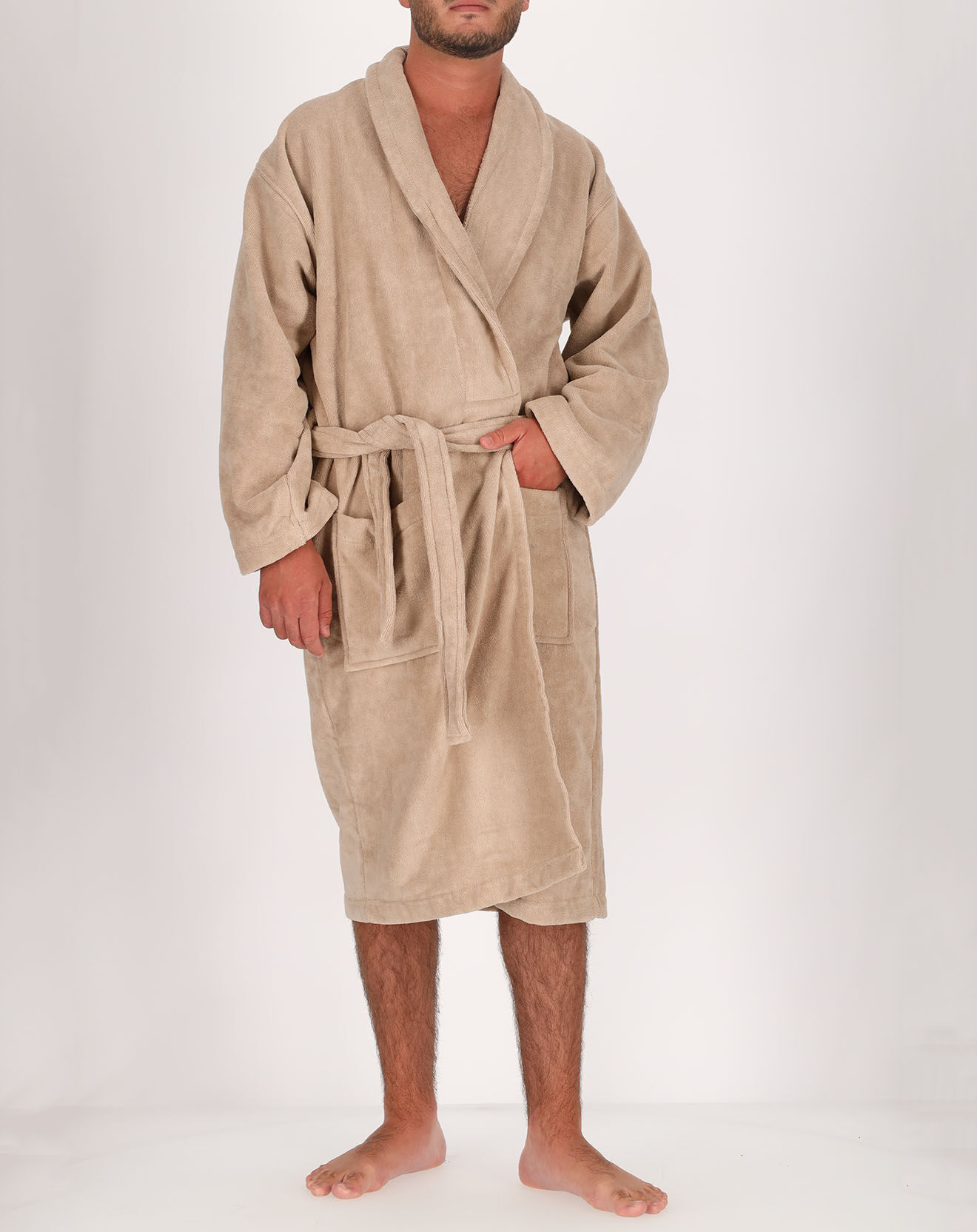Soft by Perle de Coton Peignoir Homme en coton et velours taupe