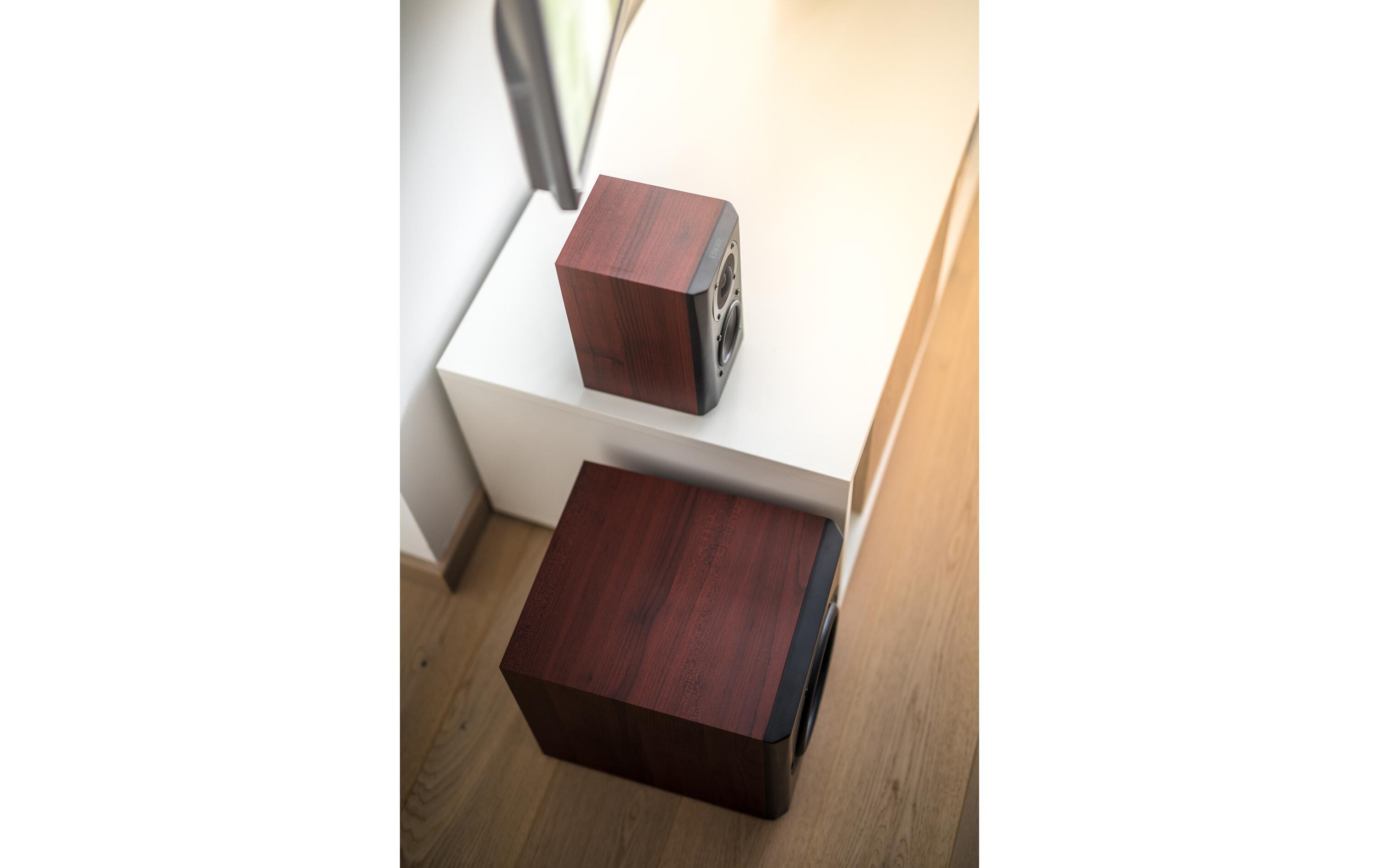 Regallautsprecher Paar S350DB mit Subwoofer Braun<br>Aktive 2.1 Lautsprecher mit Subwoofer und Bluetooth