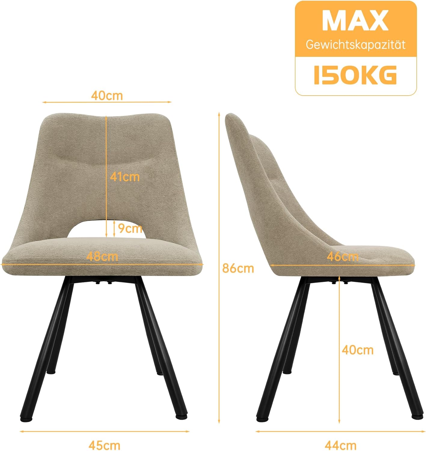 LEWE Esszimmerstühle drehbar 4er Set, Küchenstuhl, 360° Drehstuhl, Ergonomischer Polsterstuhl, armlos, Esszimmer Wohnzimmer Schlafzimmer, Kaschmir-Stoff - Khaki