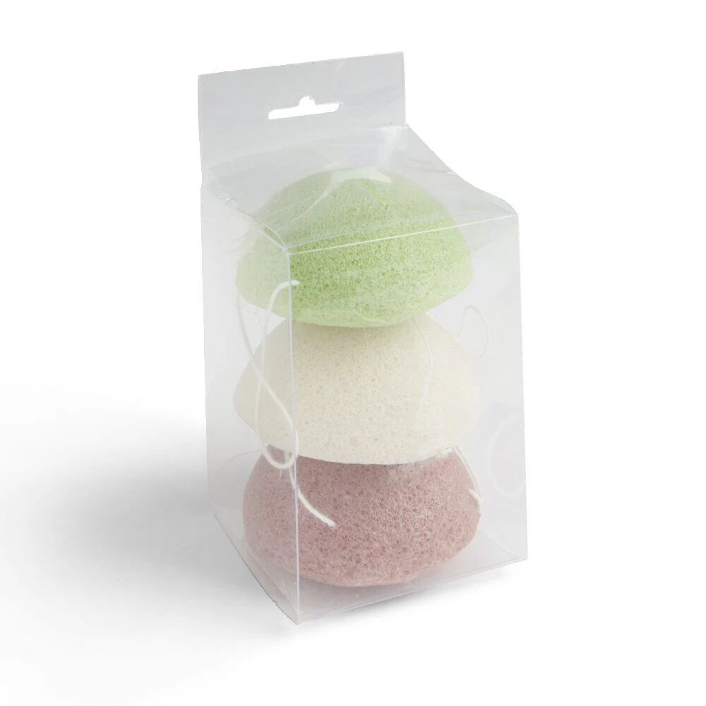 Lot de 3 éponges konjac coeur vert beige marron