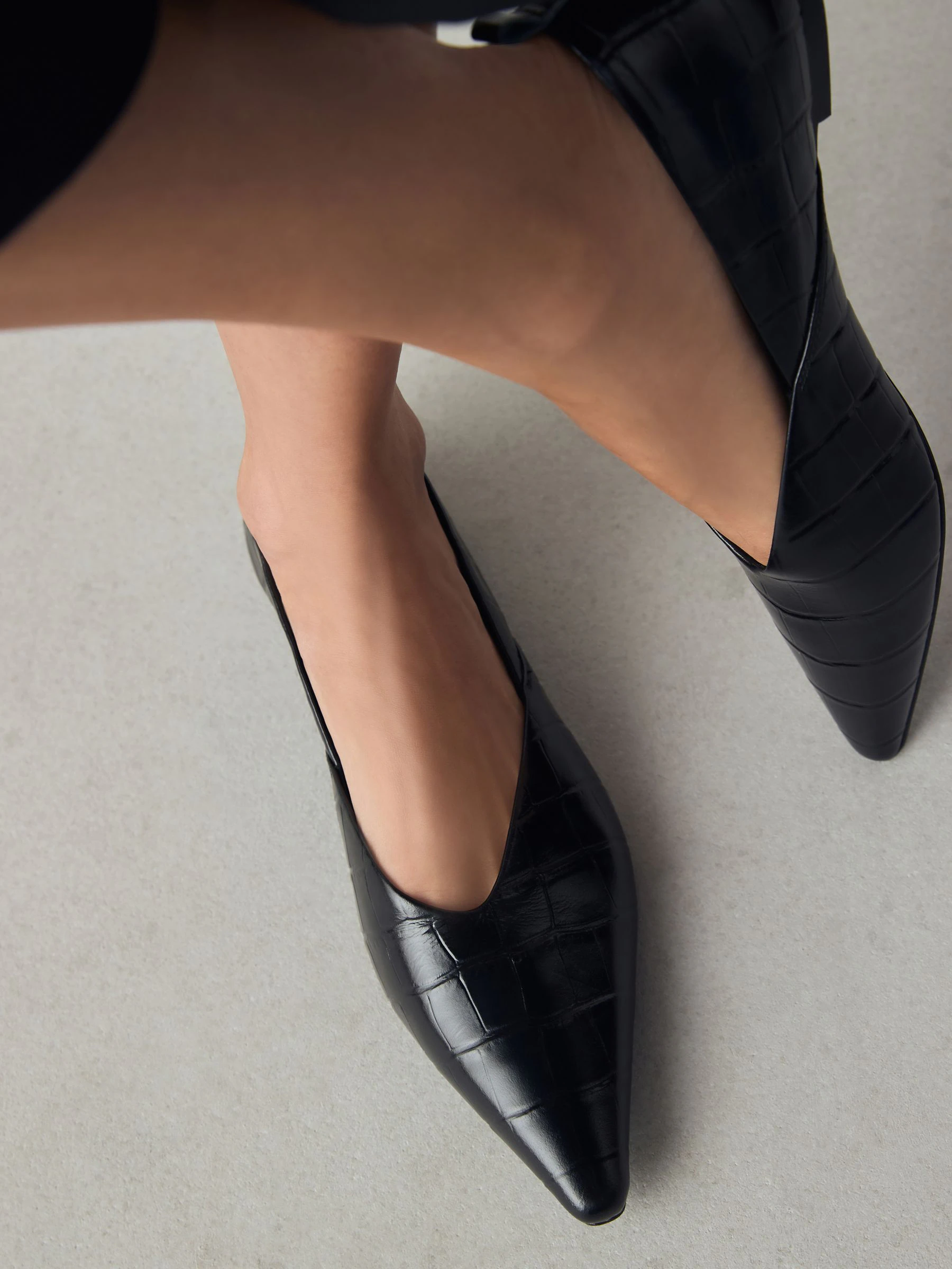 Zwart krokodil-effect - Premium Leather Pointed Toe Ballerinas