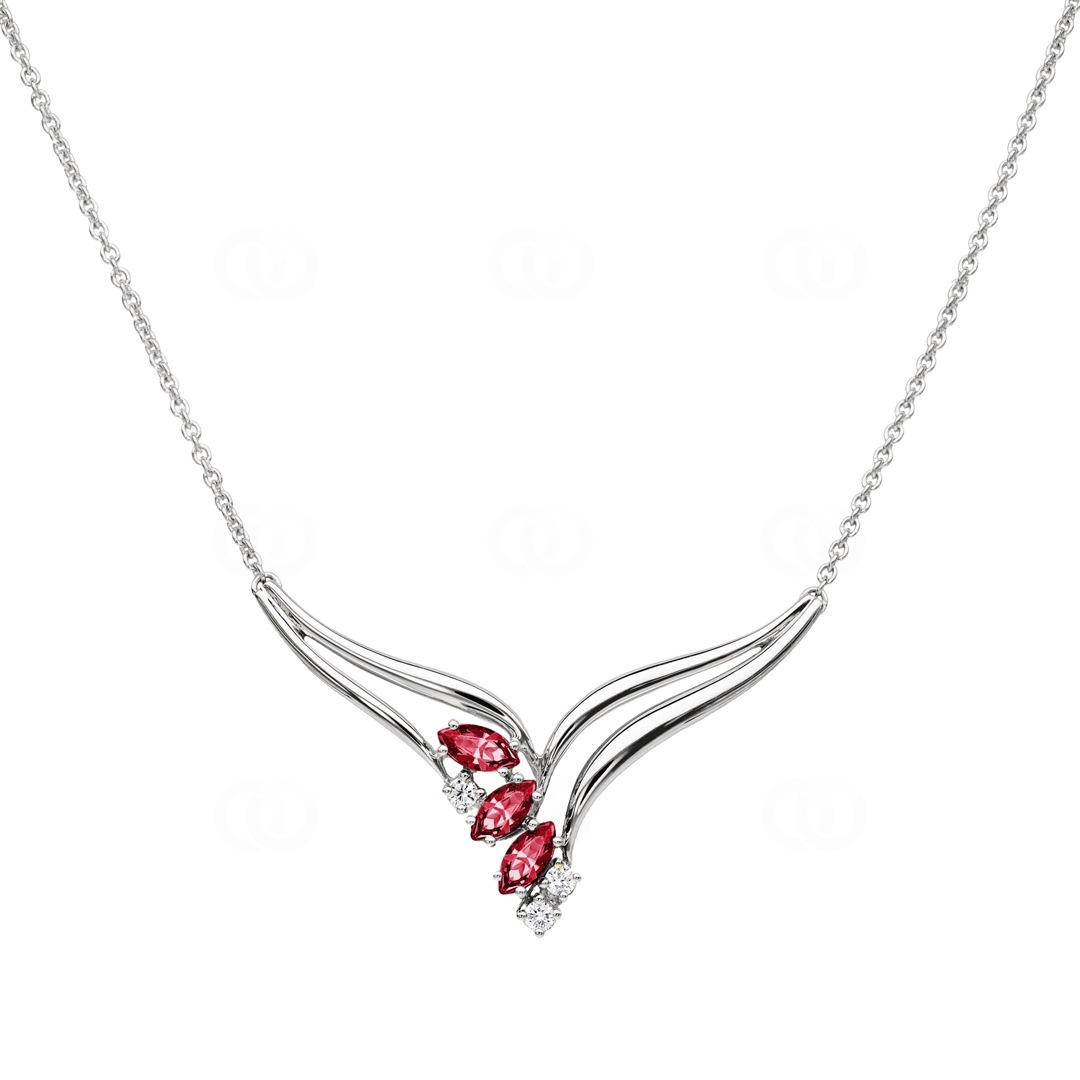 Collier 750/18 K Weissgold mit Diamanten 0.10 ct H/si & Rubinen