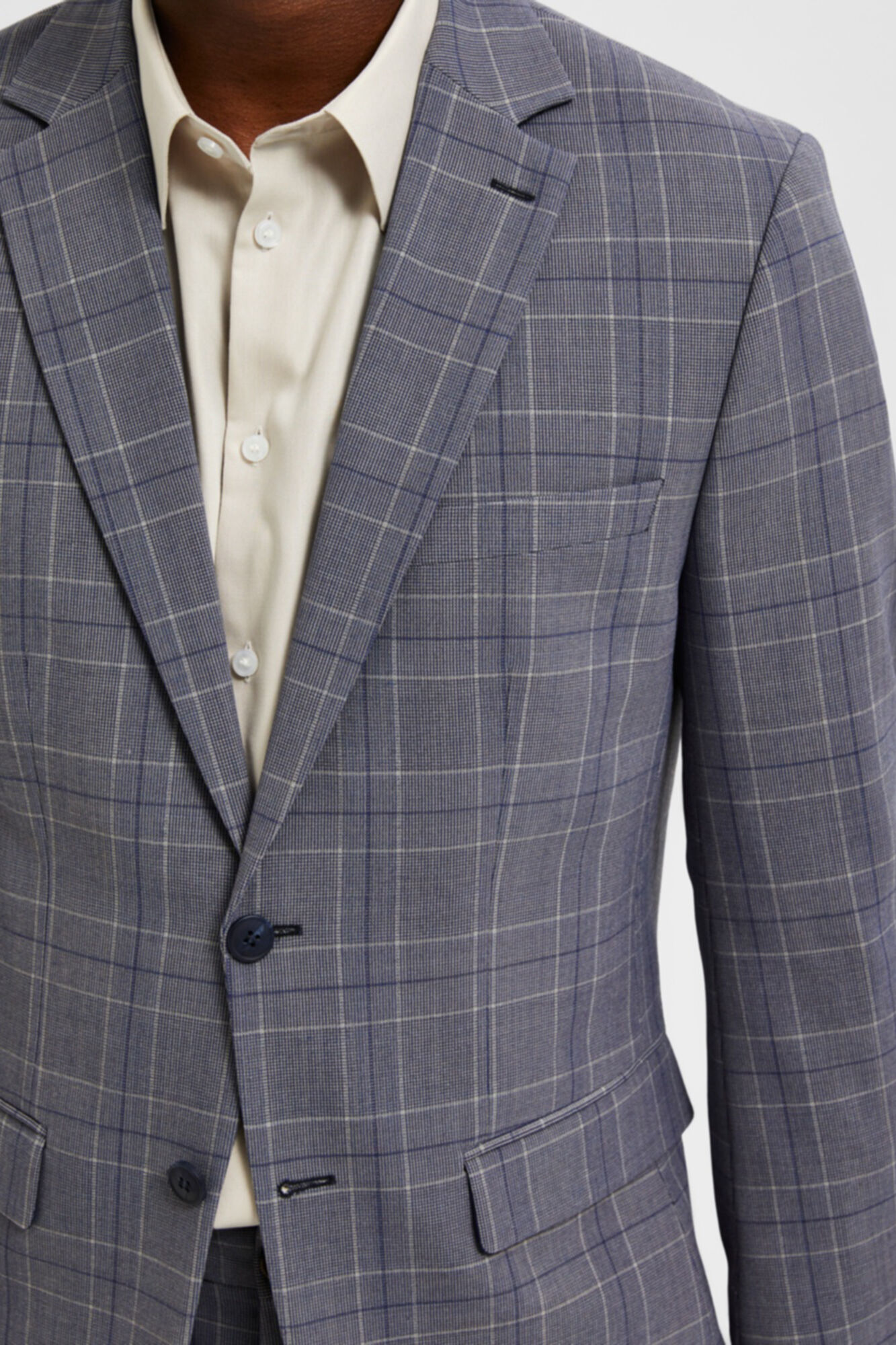 Blazer xadrez slim fit com bolsos - Azul