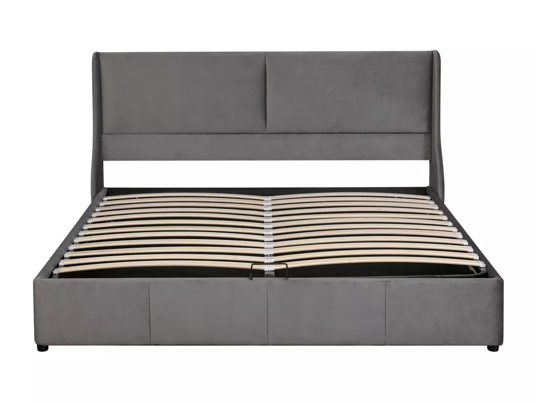 Lit coffre rembourré 180x200cm en velours - avec sommier à lattes - Gris