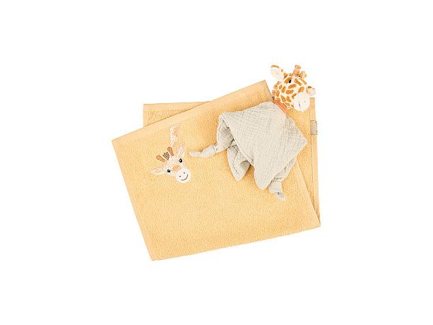 Sterntaler Geschenkset Giraffe Kaya Kinderhandtuch und Schmusetuch in klein mit Rassel