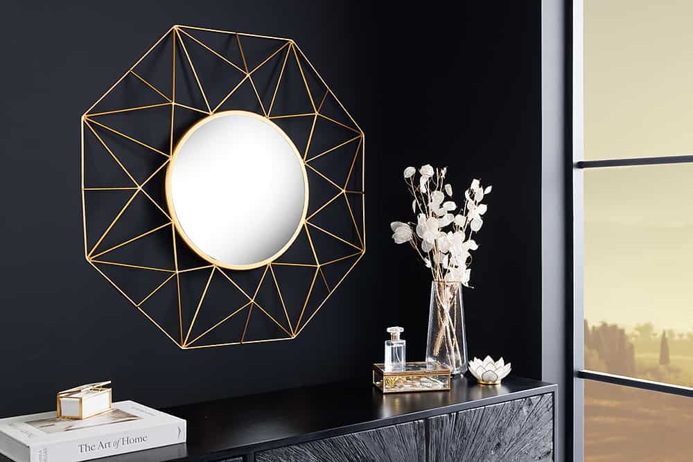 Handgearbeiteter Spiegel DIAMOND L 80cm gold aus Eisen im Retro Design