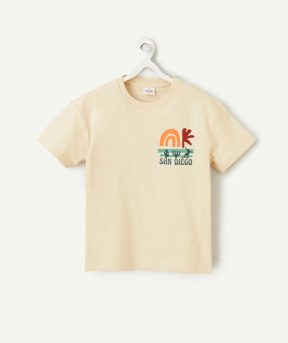 t-shirt garçon en coton bio jaune avec messages et motifs thème californie