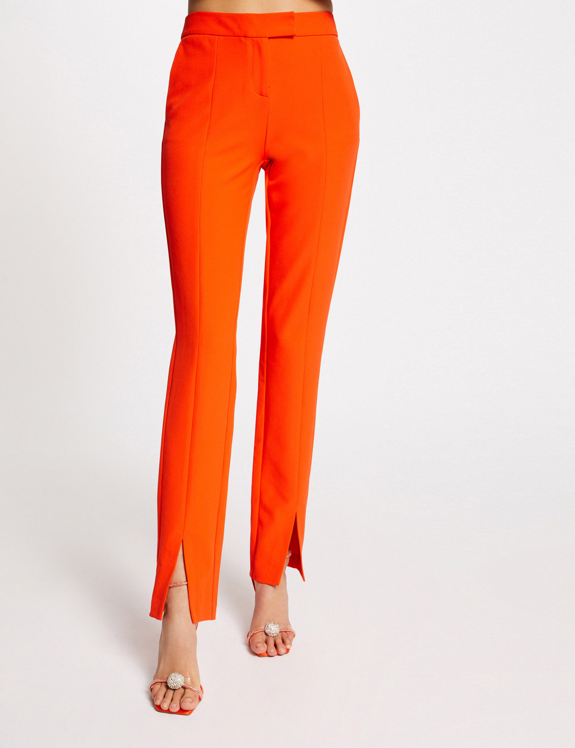 Pantalon tailleur ajusté fendu orange femme - orange