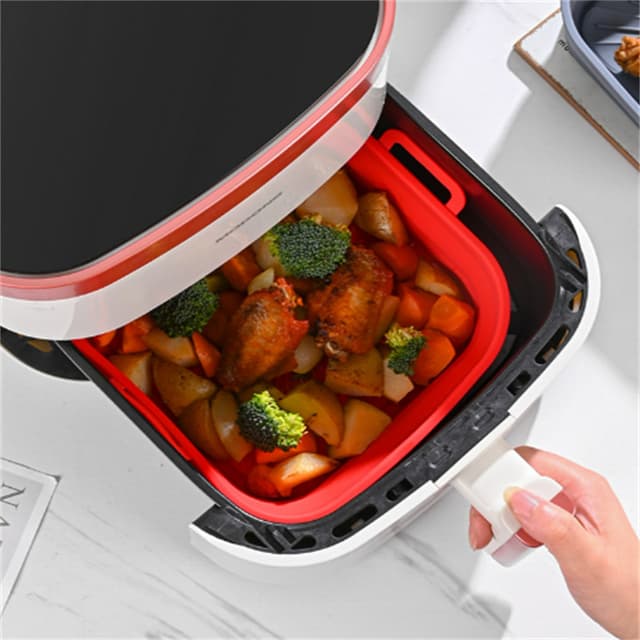 Sammenklappelig firkantet Air Fryer silikoneform 17,5 cm Rød