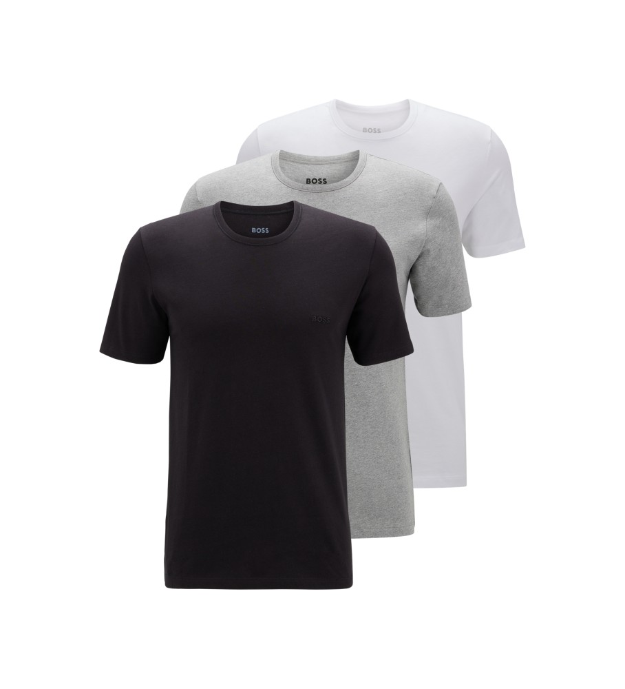 Conjunto de 3 camisetas clássicas da Marinha Real (RN) da BOSS - preta, branca e cinza.