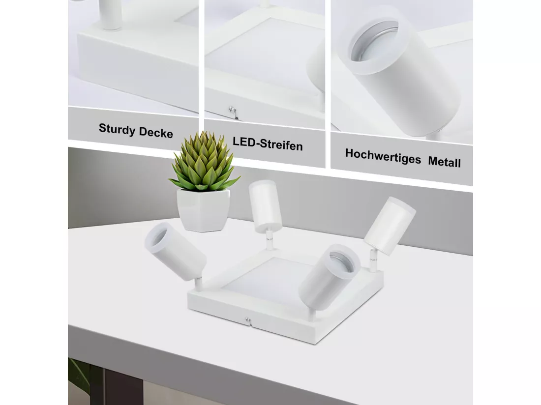 NETTLIFE Spot de plafond 4 ampoules carré 3000K GU10 installation facile blanc chaud orientable 350° moderne