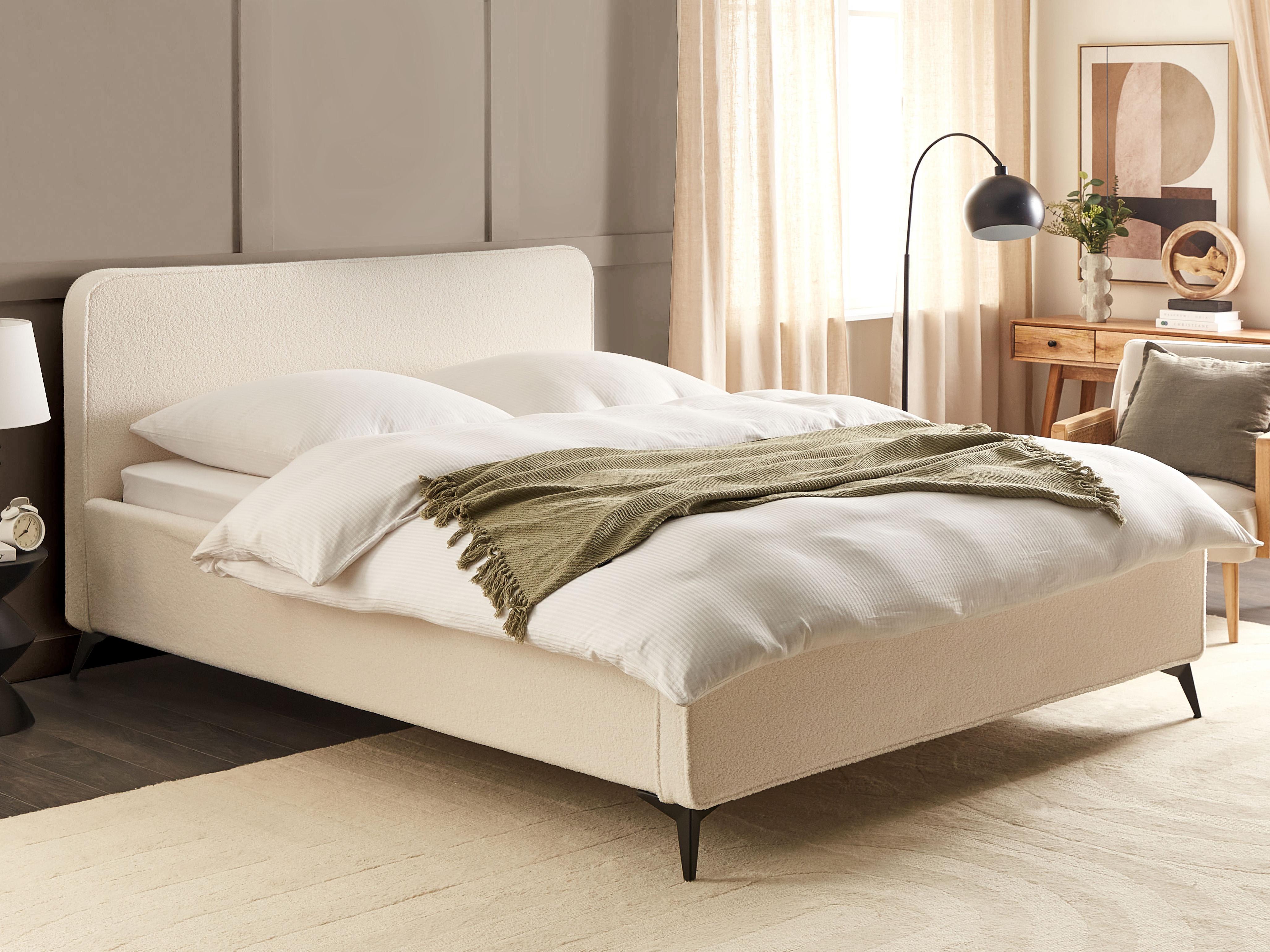 Bed Bouclé VALOGNES 180 x 200 cm Gebroken wit