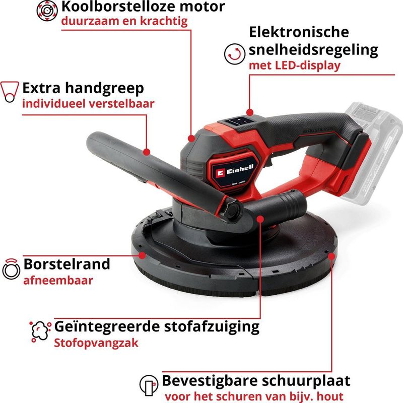 Einhell - TP-DWS 18/225 Li BL Solo - Accu Wand-/Plafondschuurmachine - Snoerloos - Power X-Change