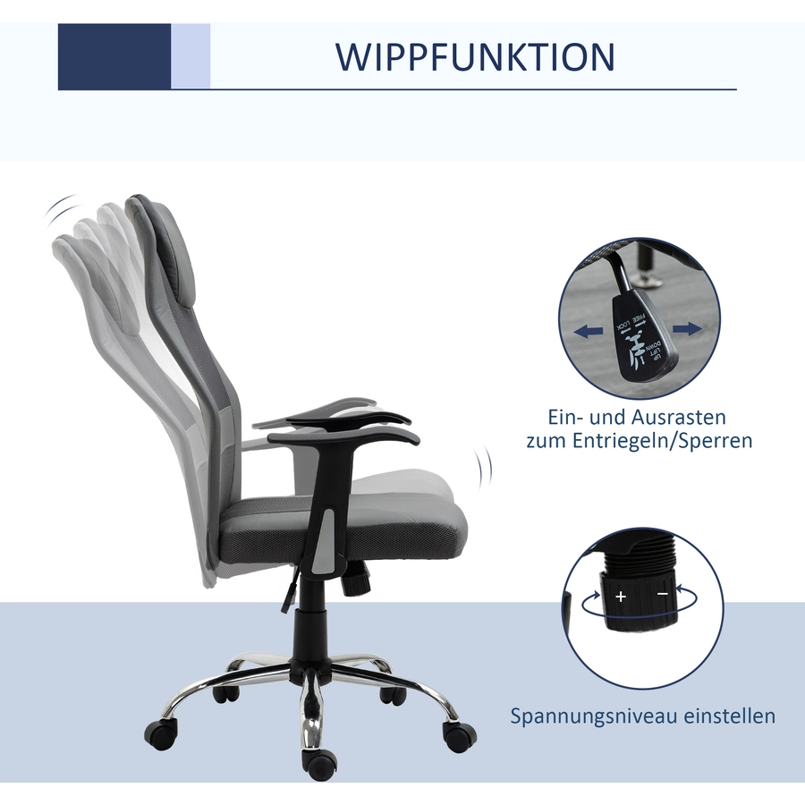 Vinsetto Bürostuhl ergonomisch grau