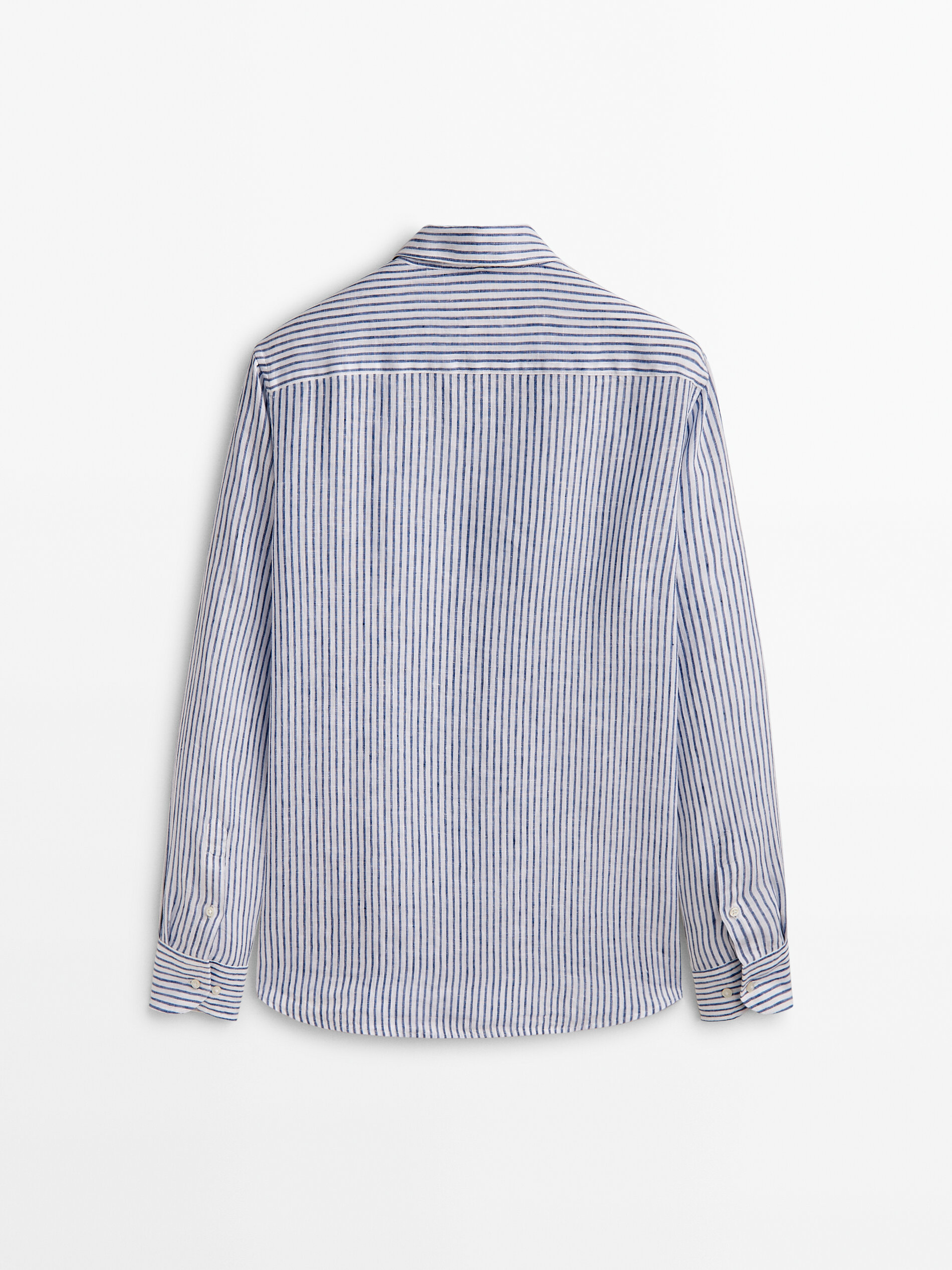 Camisa de linho com micro listras e modelagem regular - AZUL ESCURO