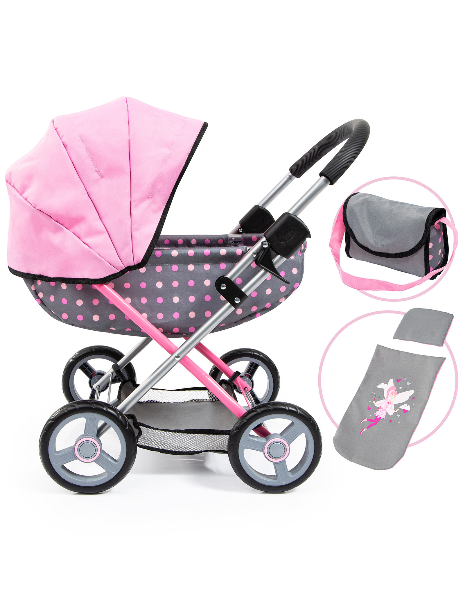 Puppenwagen COSY FAIRY 4-teilig in grau