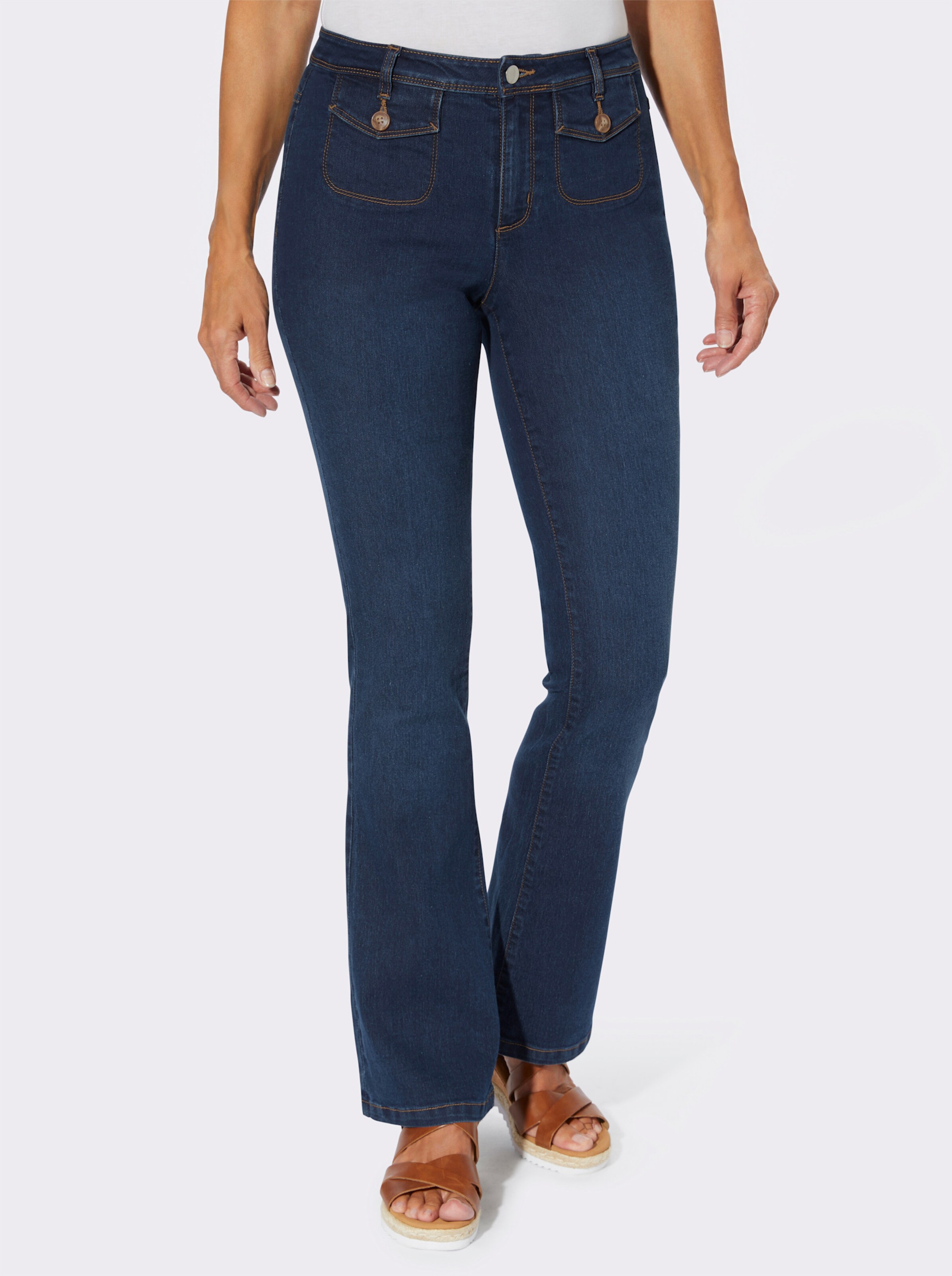 Bootcut-Jeans mit imitierten Pattentaschen