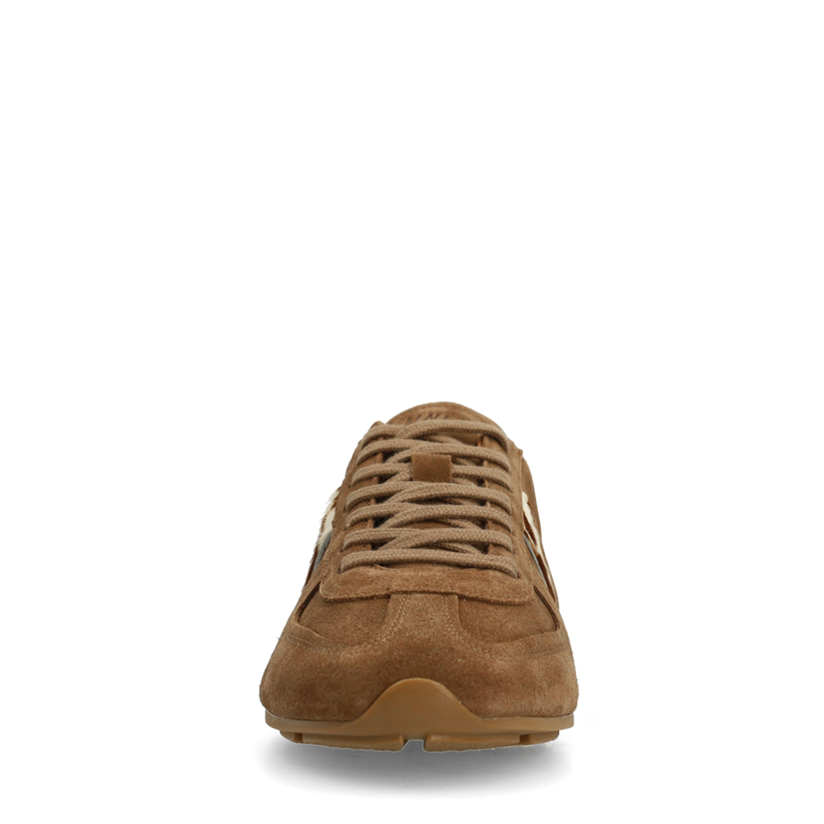 Bruine suède sneakers met cow print vacht