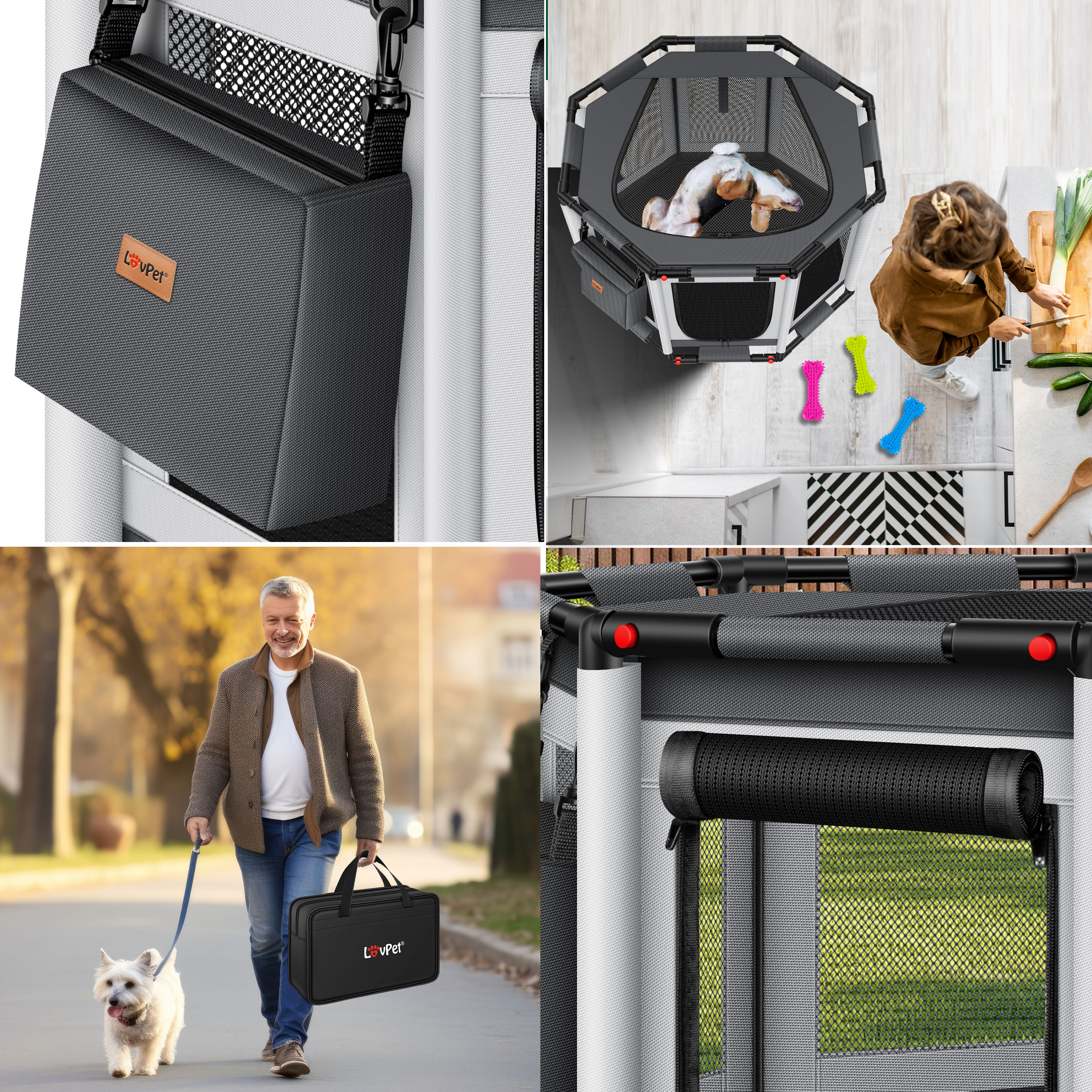 LOVPET® Welpenlaufstall für drinnen & draußen Welpenauslauf Hundekäfig Oxford-Gewebe | Tierlaufstall für Kleintiere Hunde Katzen | Hundelaufstall Freigehege Rahmen aus PVC-Rohren