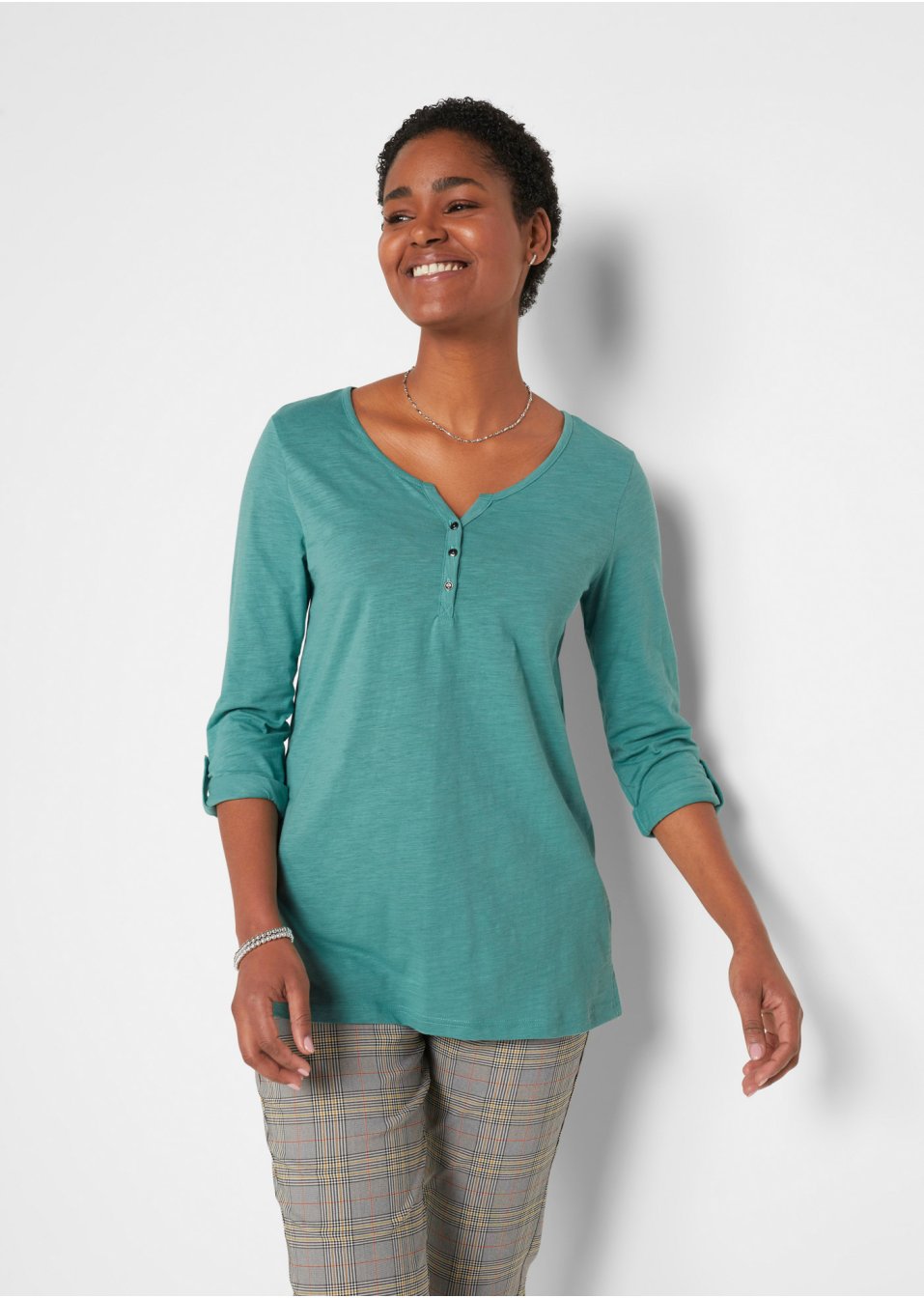 T-shirt manches longues en coton léger avec patte de boutonnage