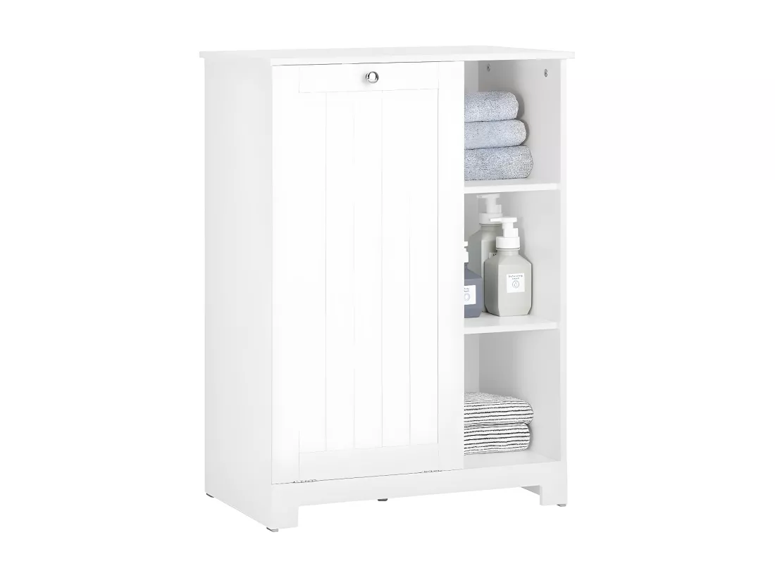 SoBuy BZR105-W Armoire à Linge avec Sac à Linge avec 3 étagères et 1 Panier à Linge Amovible