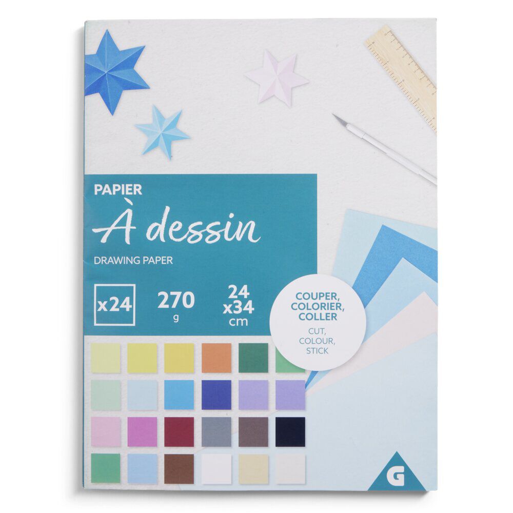 Bloc de 24 feuilles à dessin 24x34cm papier multicolore 270g