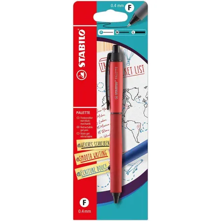 Tintenroller mit Druckmechanik - STABILO PALETTE in rot - Strichbreite F (0,4 mm) - Einzelstift - Schreibfarbe rot