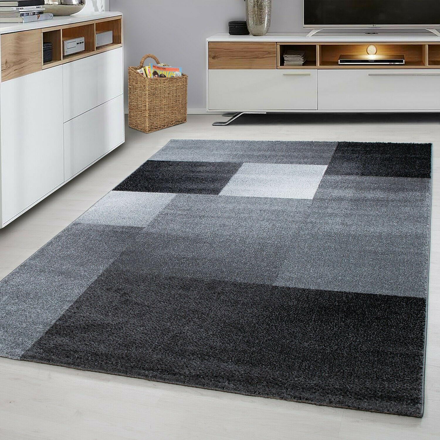 Stilvoller Designer-Kurzflorteppich mit kariertem Design – Rechteckiger Teppich