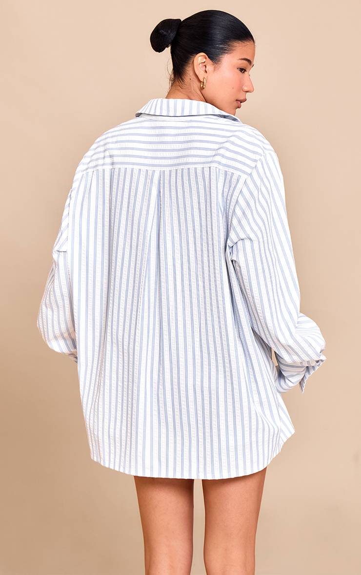 Bleu Chemise Oversize À Poignets Rayés