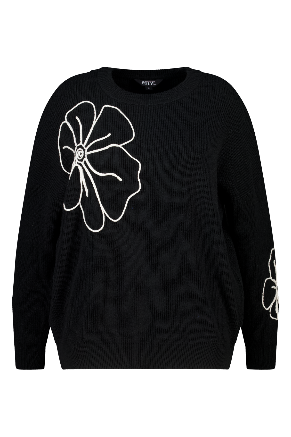 Trui met geborduurde bloemen Zwart