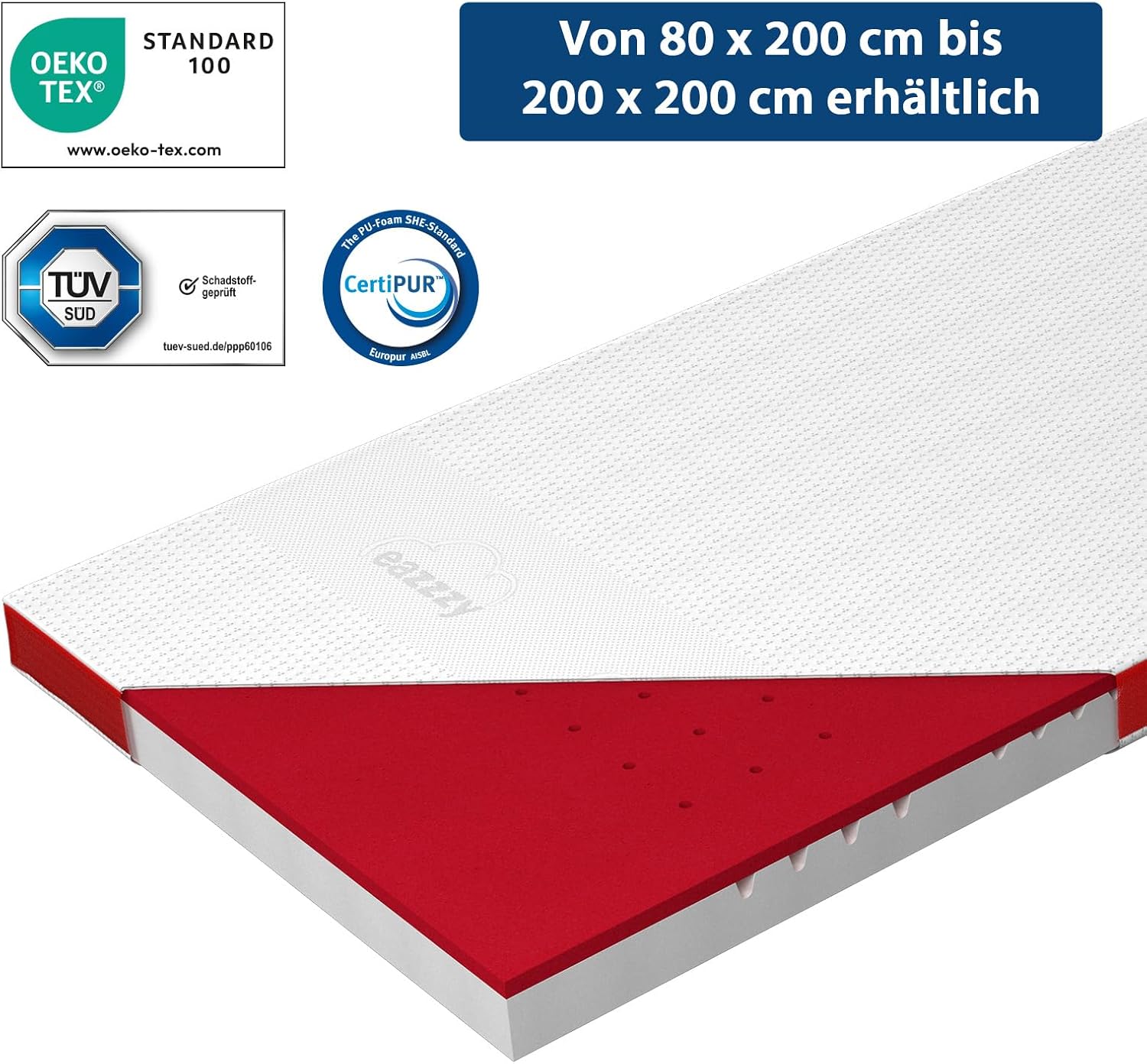 Genius Topper eazzzy Matratzentopper Premium Heat Therapy mit Heizdecke und Memory Schaum Öko-TEX Zertifiziert, 9 cm hoch, Bett Boxspringbett Topper, 180x200cm und weitere Größen