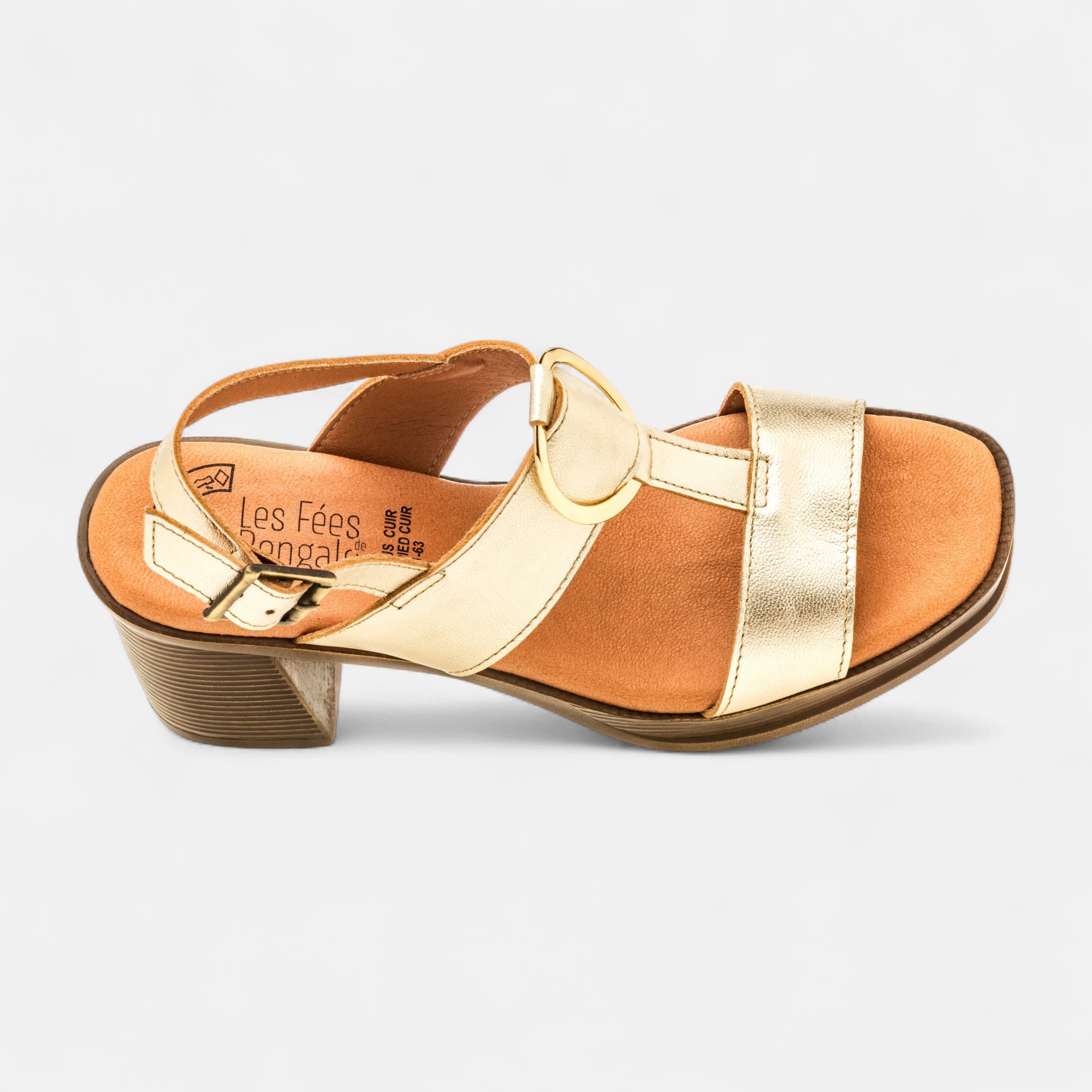 Nu-pieds à talon Femme en cuir or