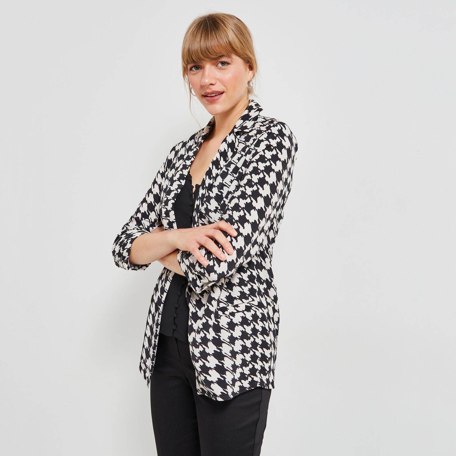 Veste fluide pied de poule femme