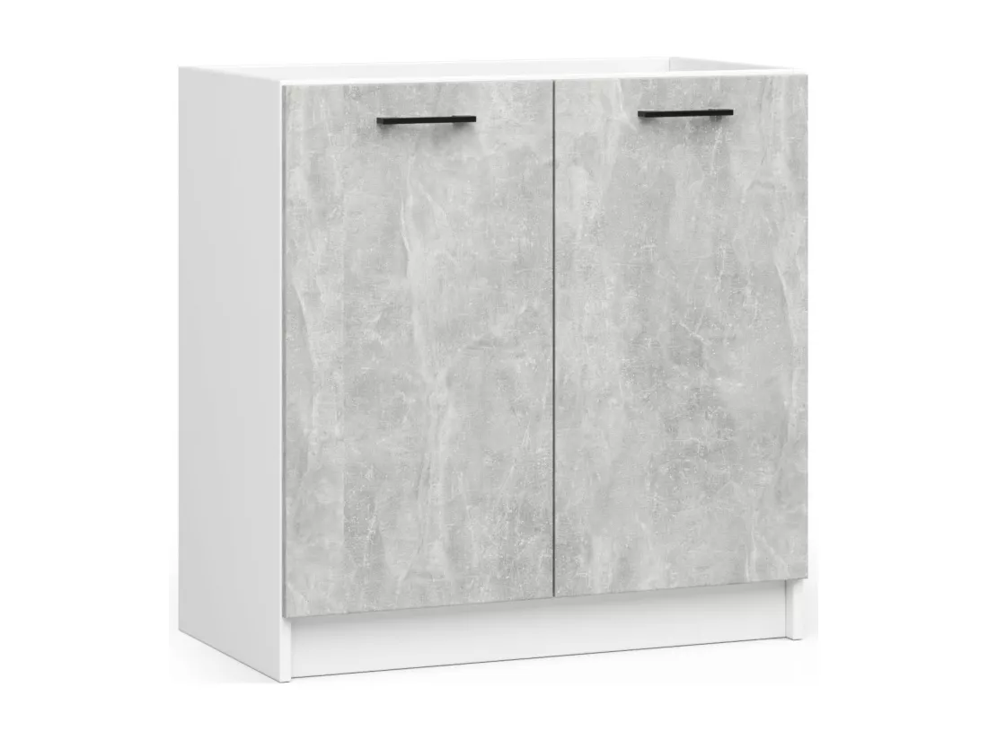 Ensemble De Cuisine AKORD OLIWIA 1.8m Blanc 180 cm 7 portes 1 tiroir façade Béton 8 étagères 180x46x203 cm