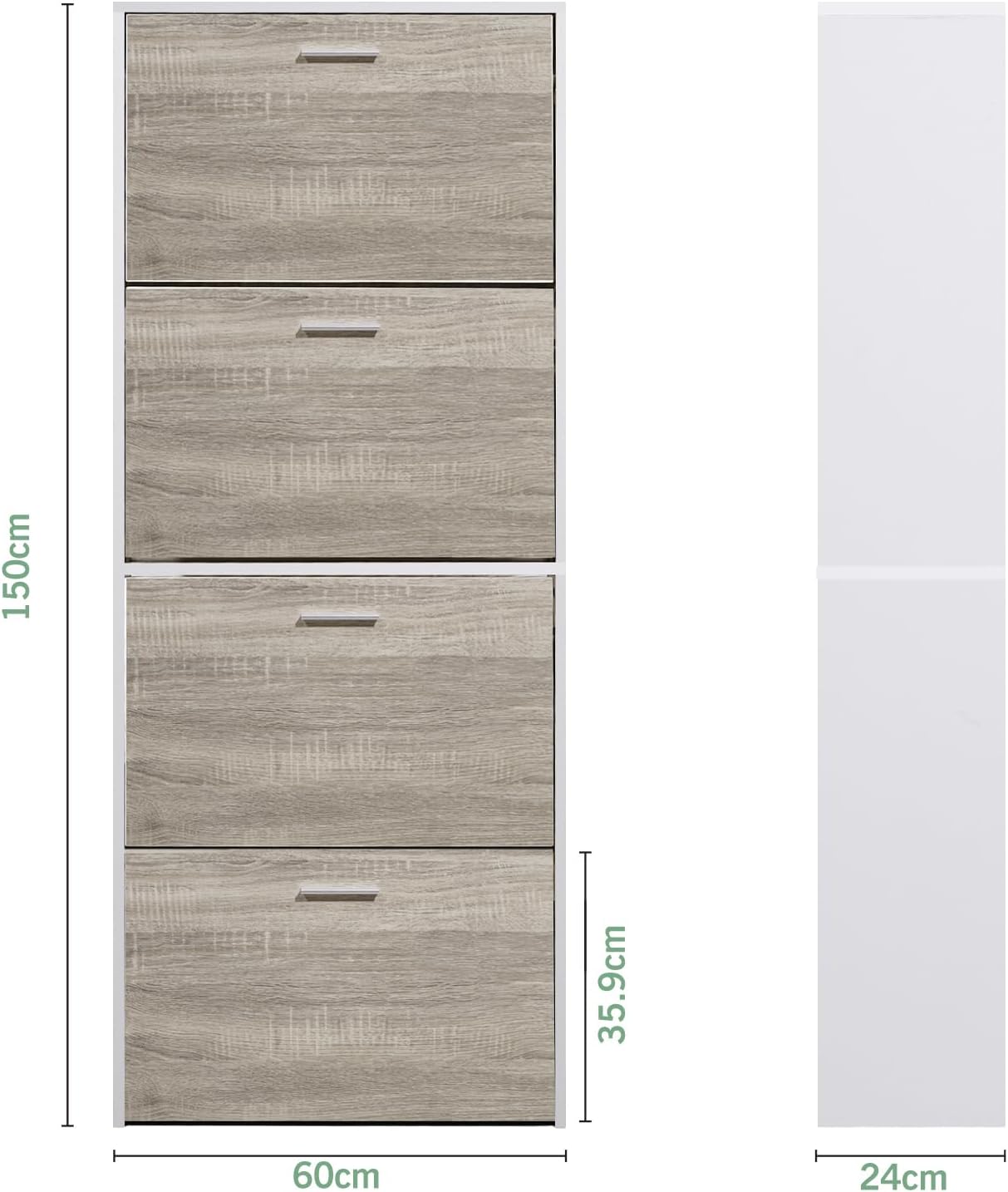 CASABEL Meuble de Rangement à Chaussure 24 Paires - Grande Capacité pour Entrée - L60xP24xH150 cm - Portes Bois Clair Cadre Blanc GX8397892