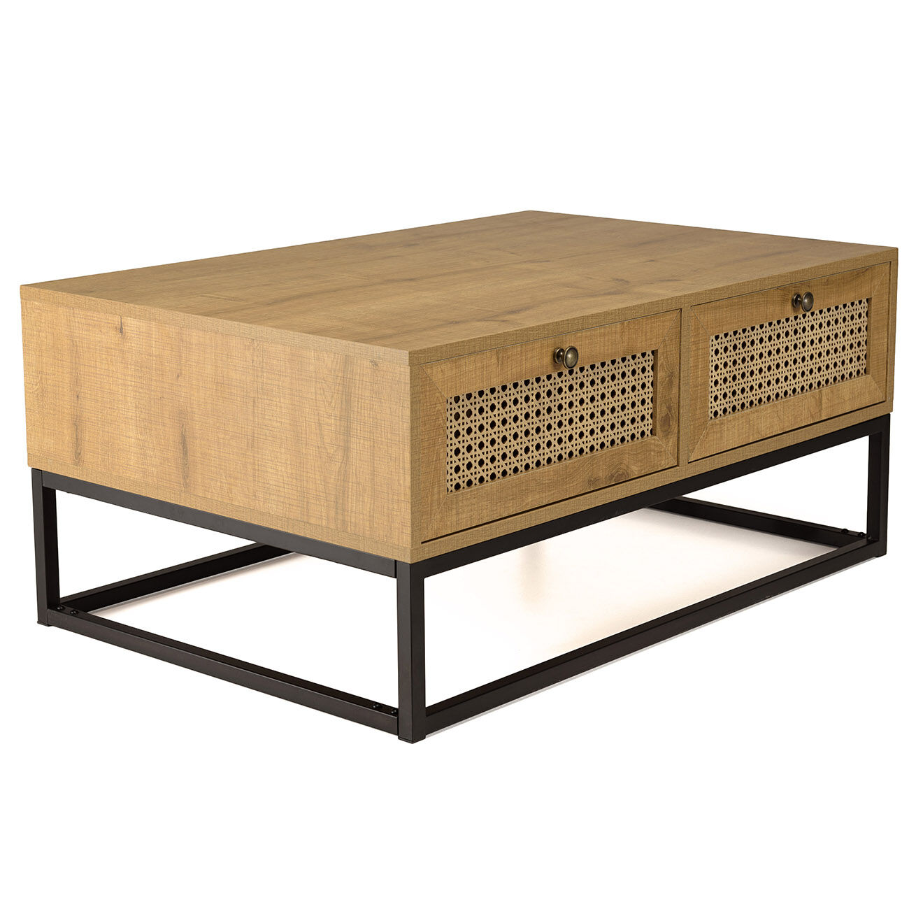 Macabane Table basse 4 tiroirs rotin marron - 90x60x40 cm