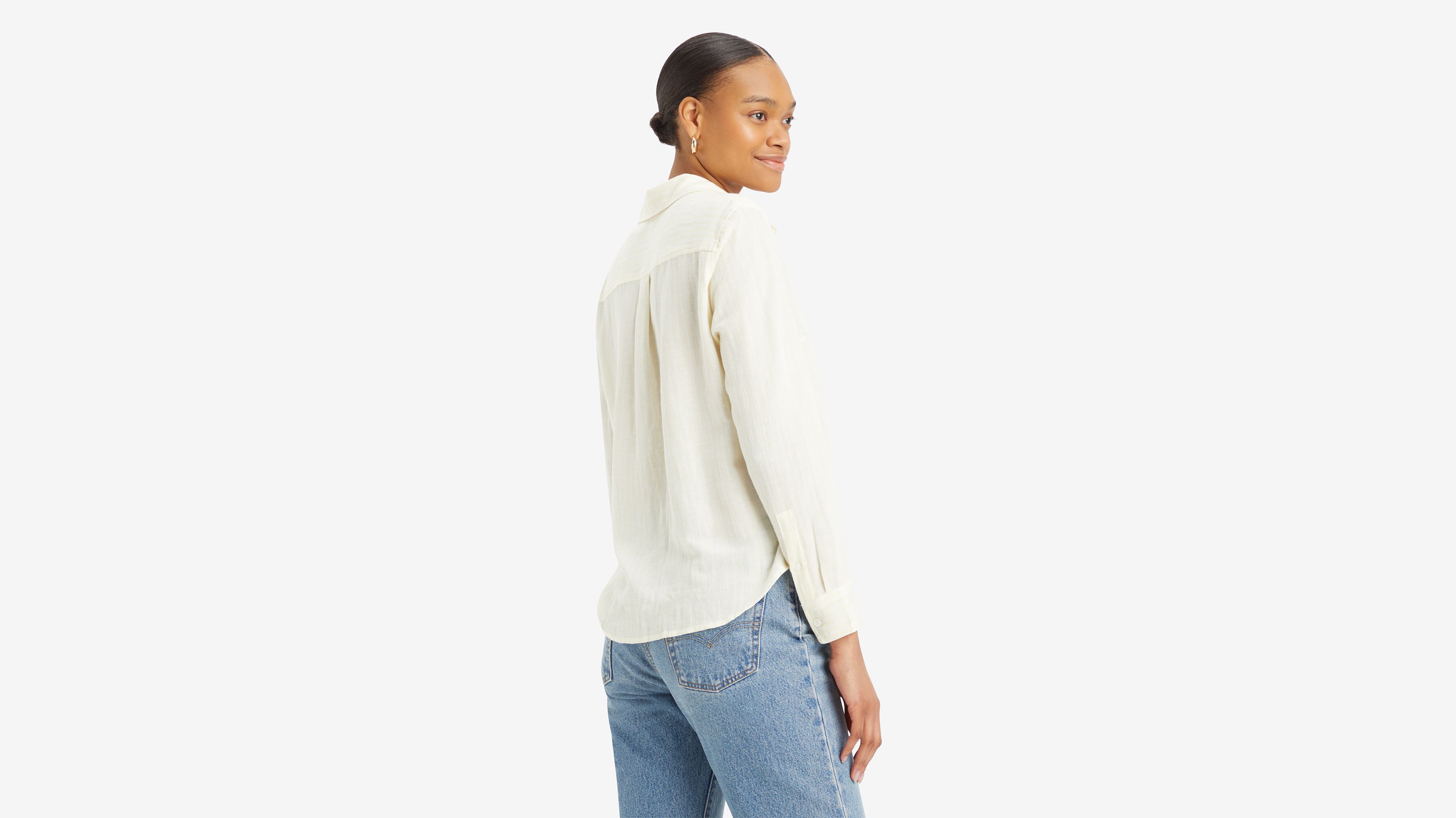 Chemise en lin Classic - Savannah Stripe Anise Flower Linen - Jaune