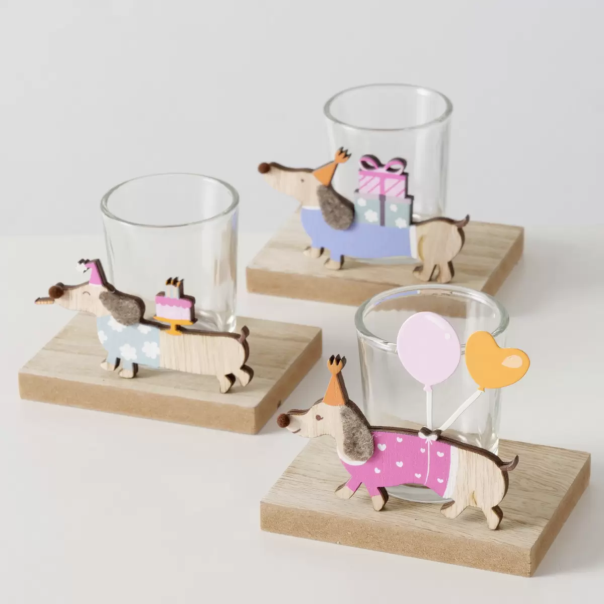 Windlicht Hund Tweety beige,blau,braun,rosa