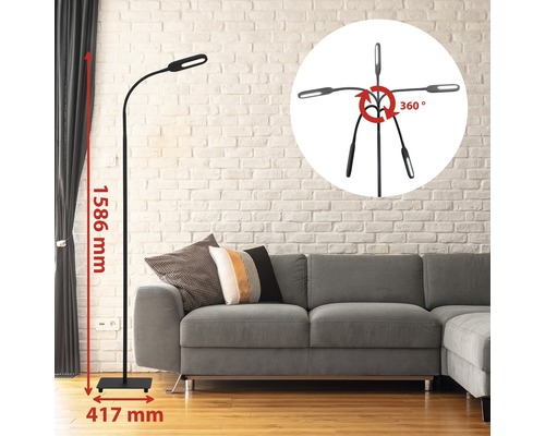 LED vloerlamp CCT 600 lm warm wit-daglichtwit H 128 cm met touchdimmer zwart