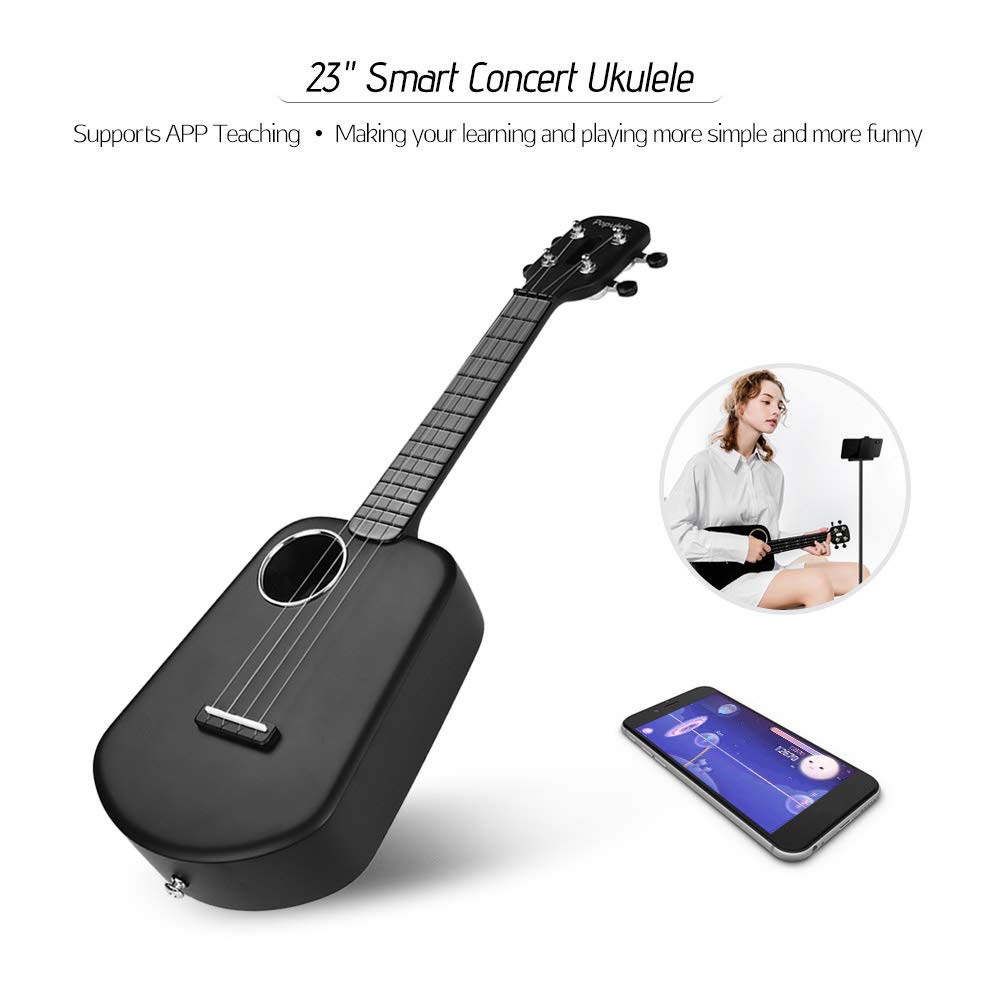 Populele 2 Smarte Bluetooth Ukulele Gitarre (61cm) mit LED Display System und App Steuerung (iOS / Android) - Schwarz