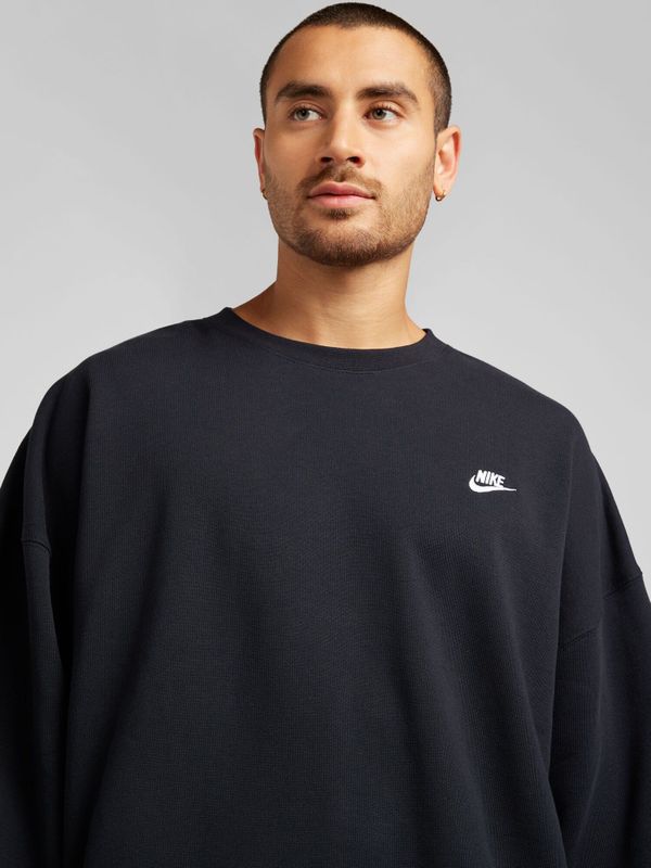 Nike Club Fleece oversized herentop van sweatstof met ronde hals - Zwart