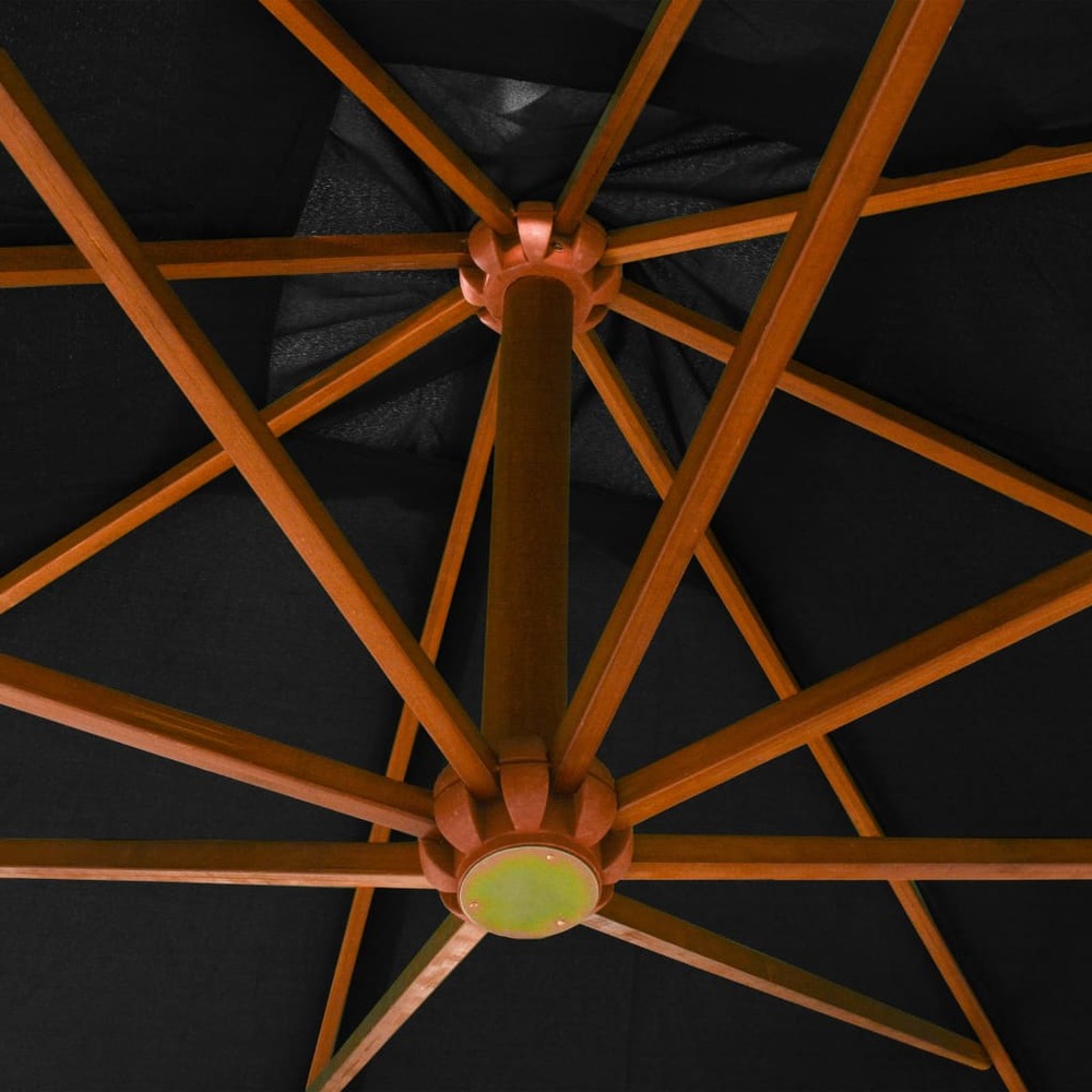 Parasol suspendu avec mât 3 x 3 m bois de sapin massif noir