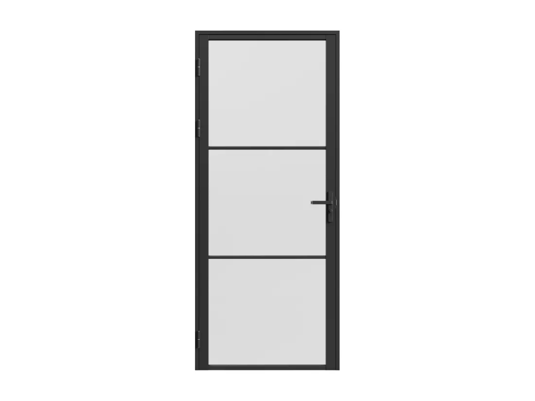 Bloc porte réversible en aluminium et verre trempé dépoli - H204 x L83 cm - Noir - MASERU