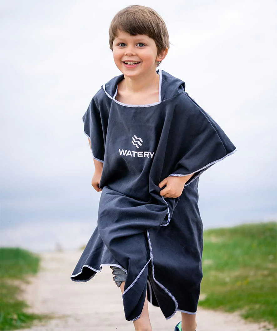 Watery badeponcho til junior - Microfiber - Sort